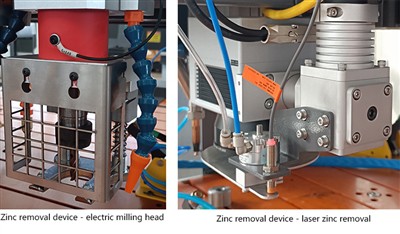 Procés d'eliminació de zinc per soldadura de perns - làser, perforació i fresat